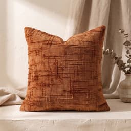 Set 2 Fundas de Cojin Chenille Texturizado Cuadriculado Naranjo 45x45 cm Coleccion Monaco Cobre