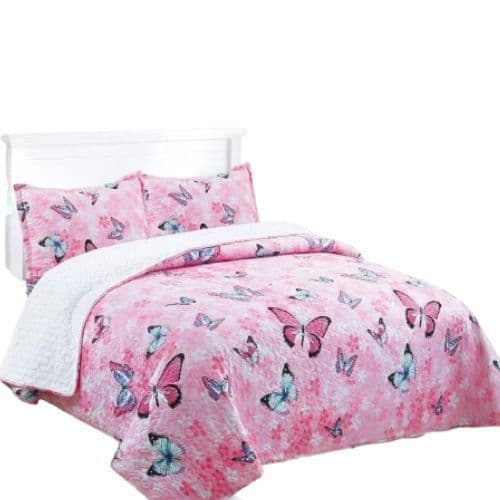 Cubrecama Sherpa 1.5 Plazas - Rosado Mariposas M937