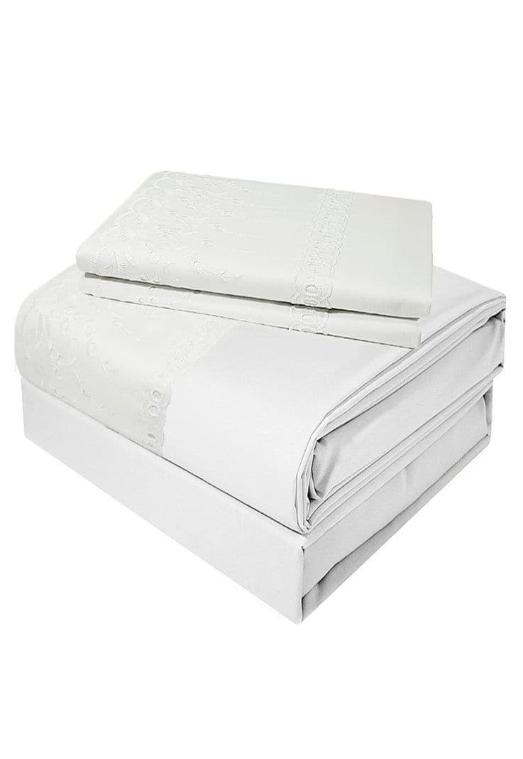 Juego de sabanas 200 hilos 2 pl broderie blanco