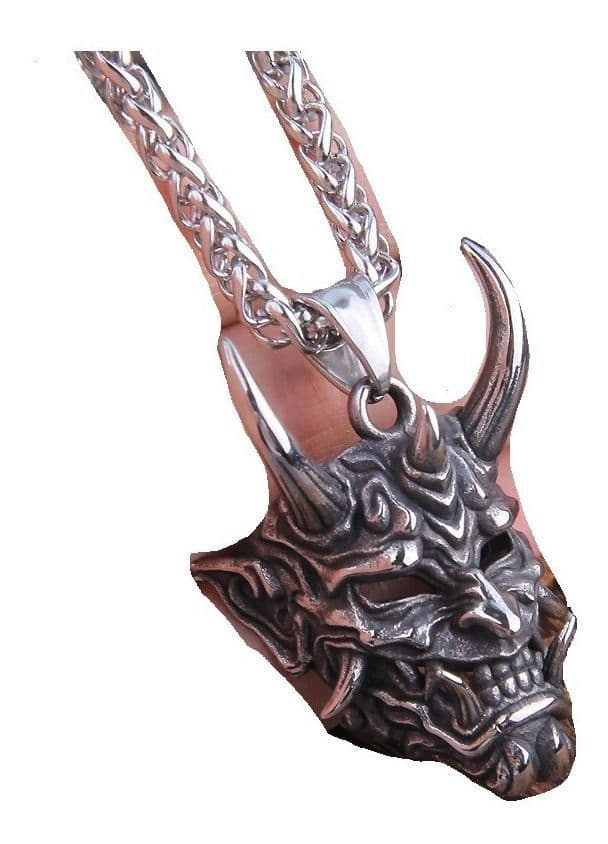 Collar Demonio Con Cuerno Silver Hombre Moda 2022 Plateado