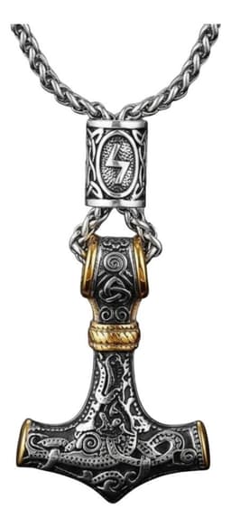 Collar Vikingo Martillo Thor Nordico Runas Hombre Moda Plateado