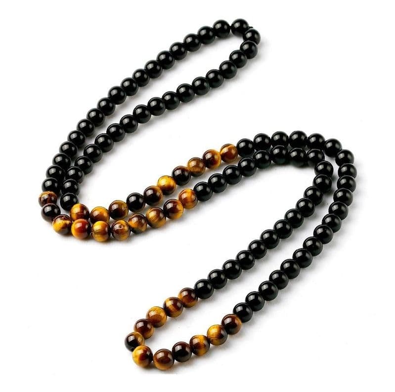 Collar De Piedra Onix Y Ojo De Tigre 8mm Hombre Mujer 2020 Negro