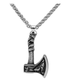 Collar Vikingo Lobo Nordico Cuervo Titanio Moda Vikinga Plateado Metalico