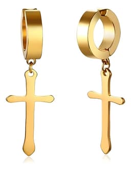 Aros Punk A Presion Cruz Gold Hombre Mujer Moda 2019 Dorado