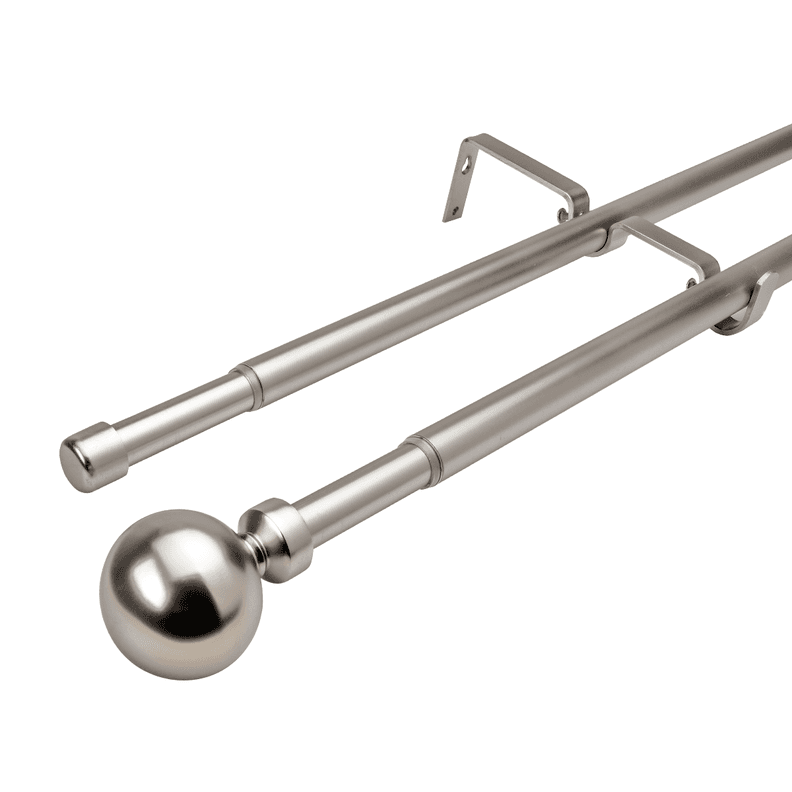 Set Barras para Cortina Doble 16/19 Mm Extensible 120-210 Cm A Muro Satin Bola Gris