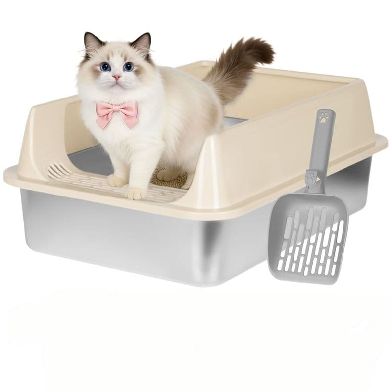 Arenero Gatos Grande Michis Bano Sanitario Acero Inox Con Pala Color Cafe Cafe Claro
