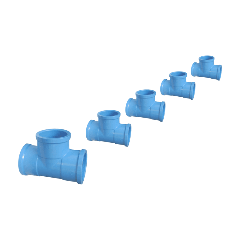 Pack 5 Tee PVC Presion Cementar 50mm PN10 Celeste Hoffens