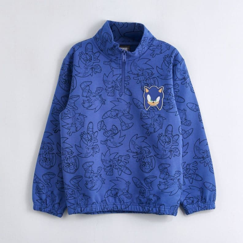 Poleron Cerrado Nino Sonic Full Print Medio Cierre Azul 12