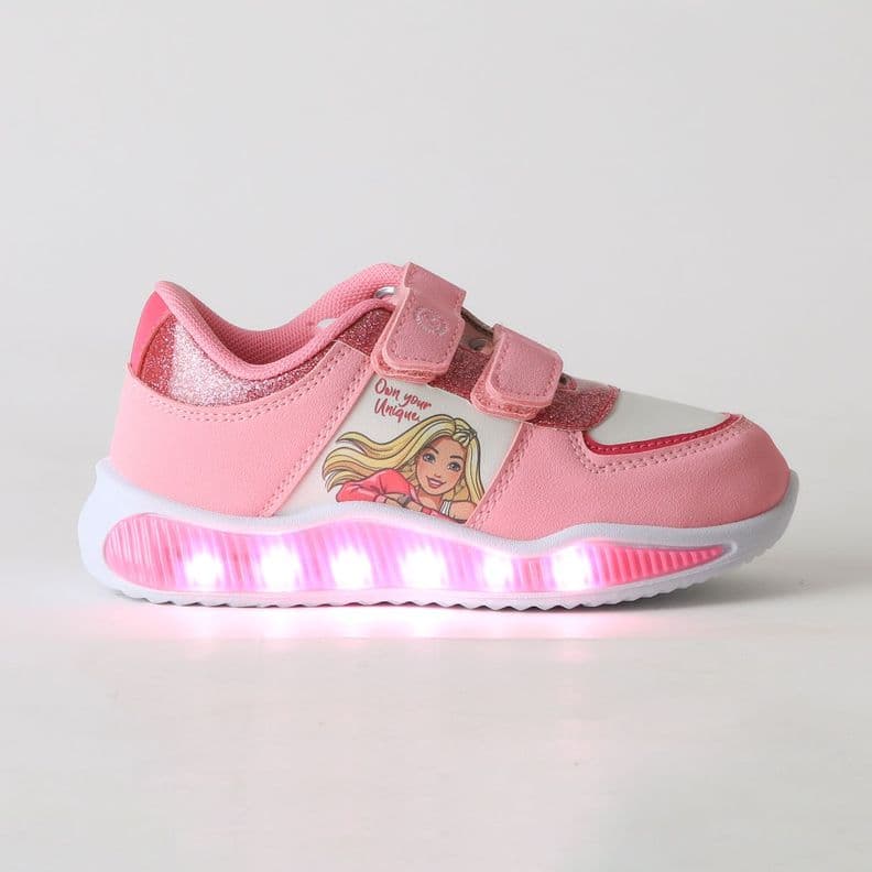 Zapatilla Luces Nina Velcro Brillos Rosado Barbie 32