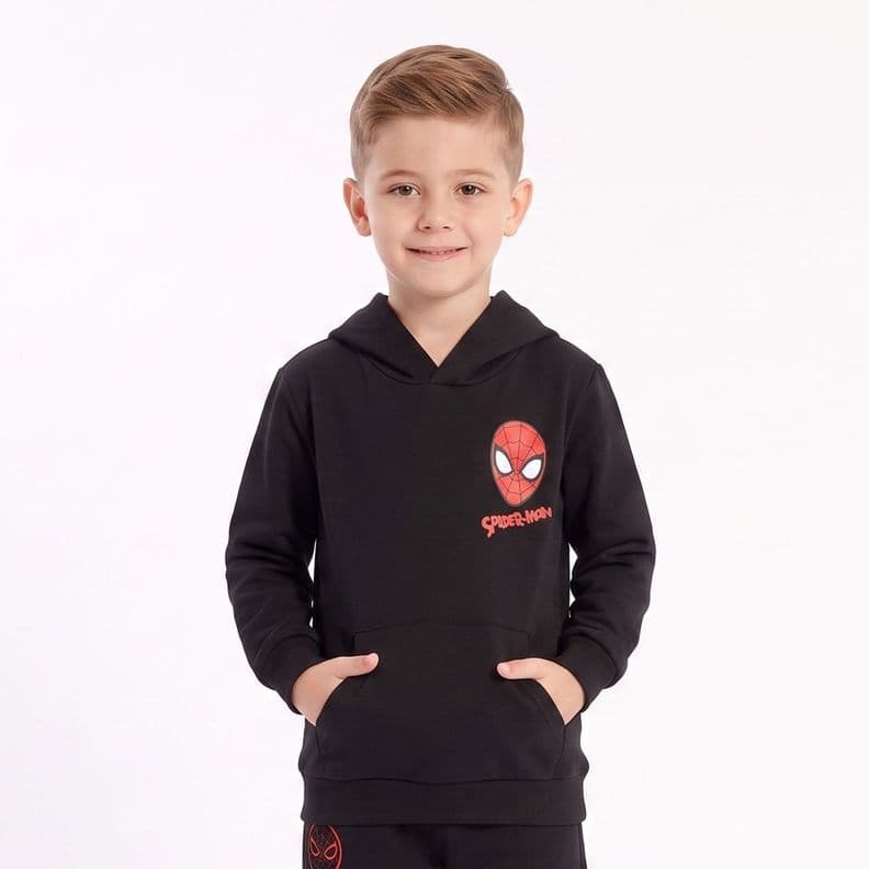 Poleron Cerrado Capucha Nino Spiderman Marvel Negro 10