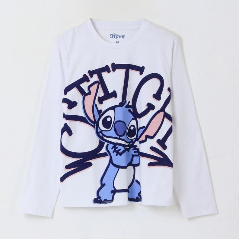 Polera Manga Larga Nina Lilo & Stitch Blanco Disney 16