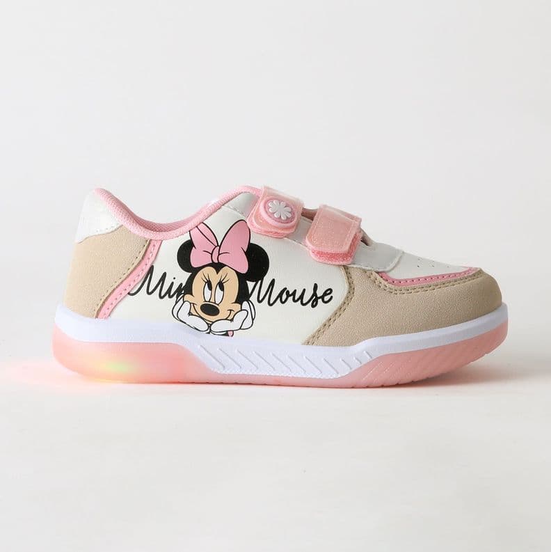 Zapatilla Luces Nina Velcro Minnie Rosado Disney Blanco 24