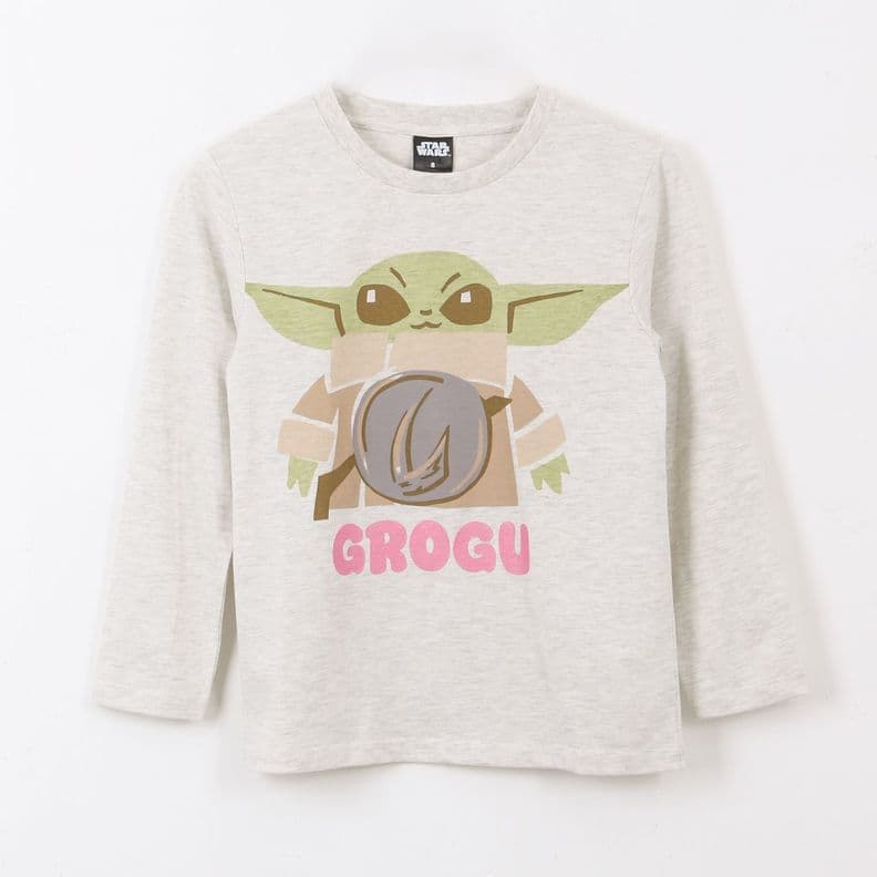 Polera Manga Larga Nina Grogu Gris Star Wars 16