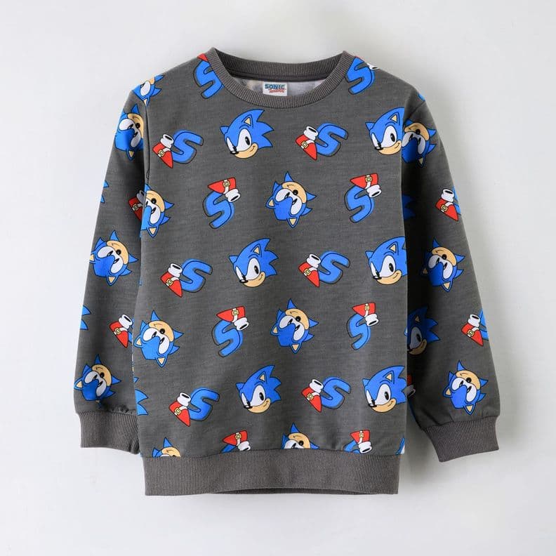 Poleron Cerrado Nino Sonic Full Print Gris 4