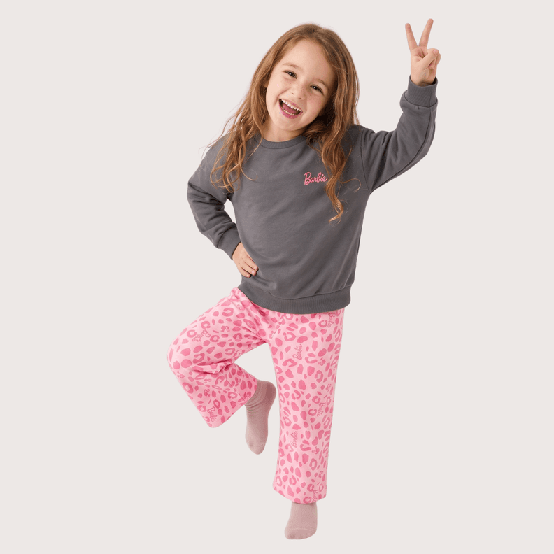 Conjunto Buzo Nina Barbie Animal Print Gris 8