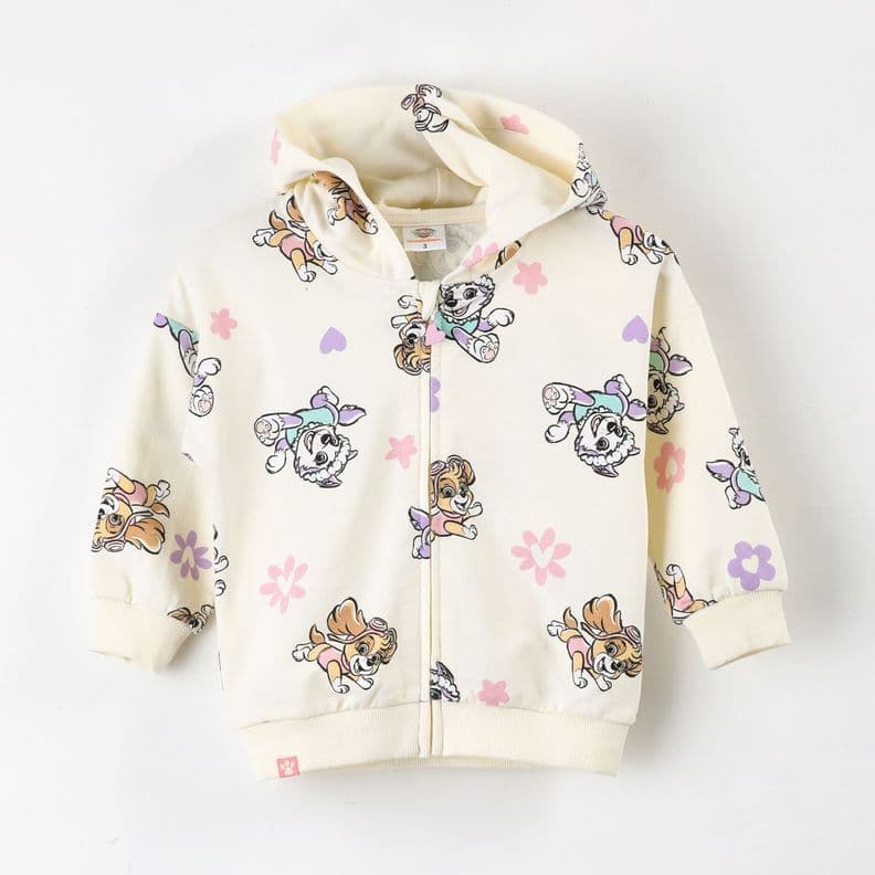 Poleron Abierto Nina Paw Patrol Full Print Blanco 6