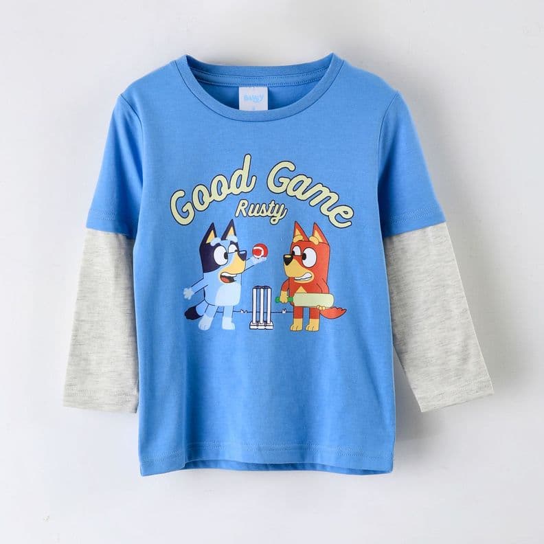 Polera Manga Larga Nino Bluey Doble Manga Azul 6