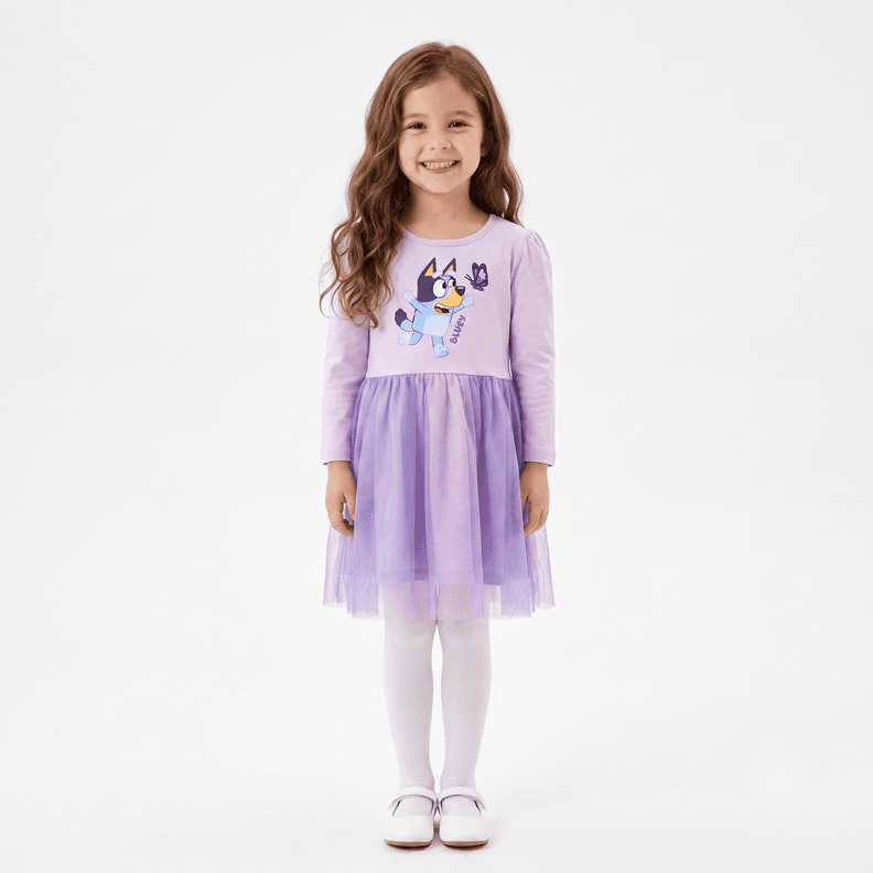 Vestido Tul Nina Bluey Estampado Morado 4