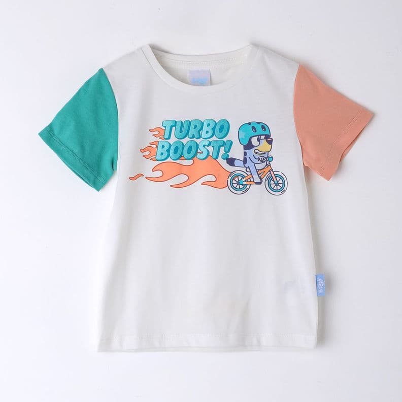 Polera Manga Corta Nino Bluey Raglan Blanco 2