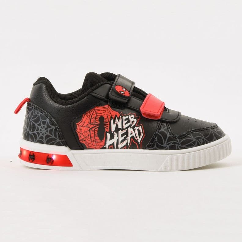 Zapatilla Luces Nino Velcro Spiderman Negro Marvel 32