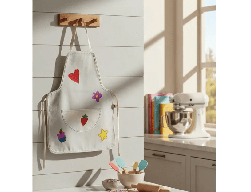 Delantal cocina nina pintado a mano 100 algodon talla unica 3 a 7 anos Beige