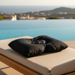 Almohada cervical ortopedica cojin lona impermeable para tomar sol. Piscina, playa, camping y viaje Negro
