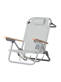 Silla De Playa Aluminio Madera Y Tela Resistente Gris Miglu