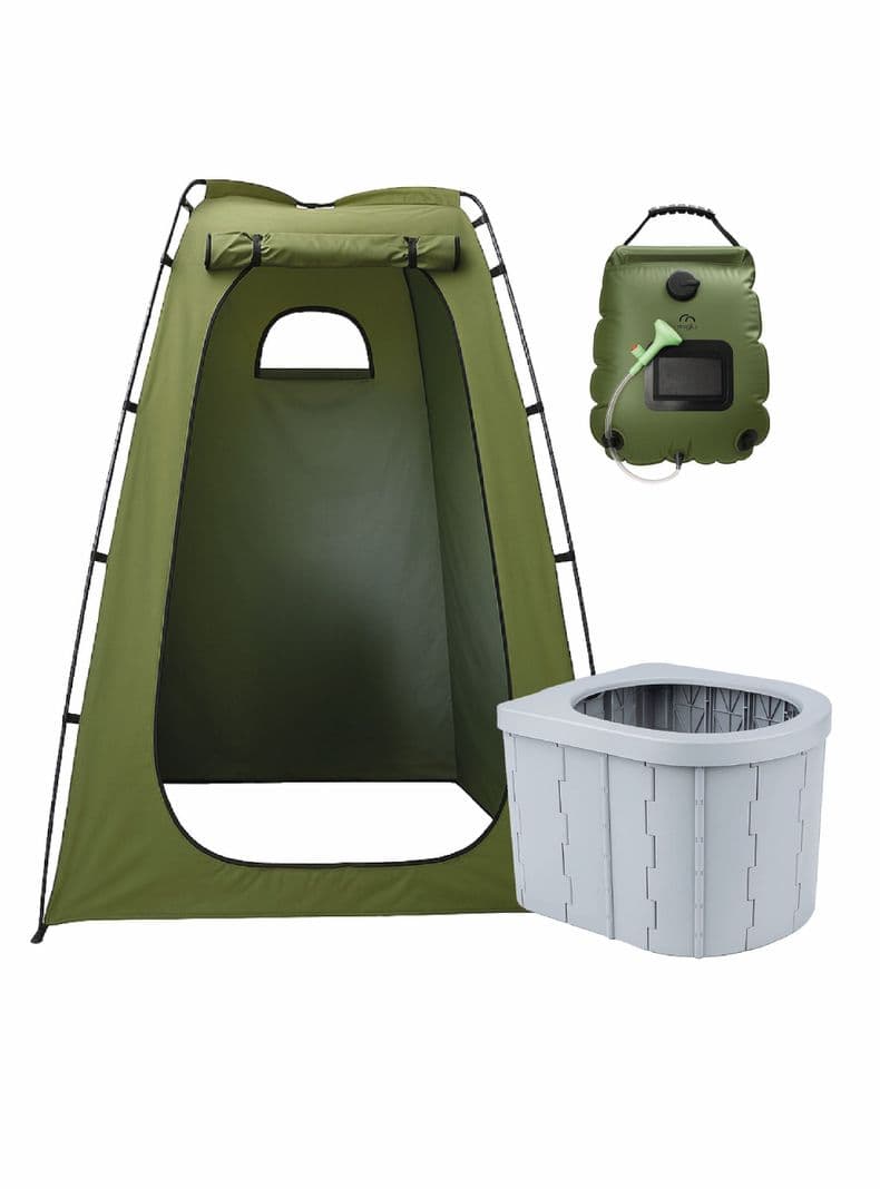 Carpa Probador y Bano Quimico Portatil con Ducha Solar para Camping Verde