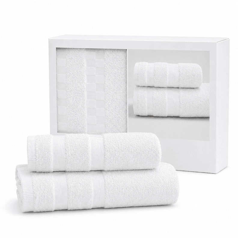 Juego de Toallas Martine Antonella 2 Piezas 100% Algodon 450 gr/m2 Caja de Regalo Blanco