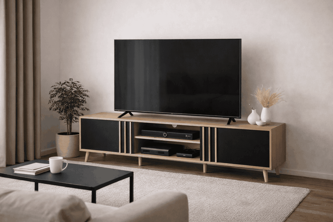Rack TV Nordico 180 cm Madera y Negro para TV 7580