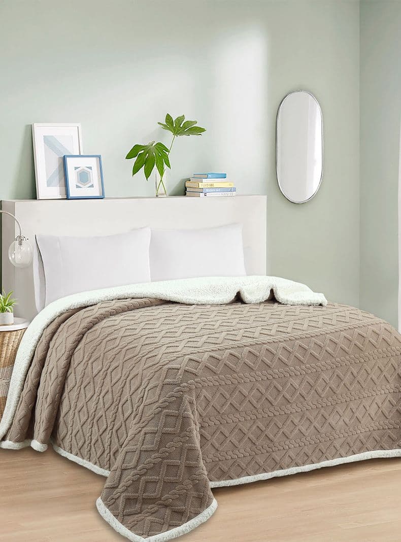 FRAZADA ANDES JACQUARD SHERPA BEIGE 2 PLAZA