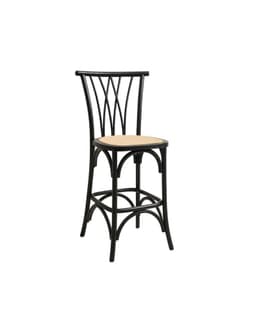 Silla Alta de Bar Amelia de Madera y Rattan Negro