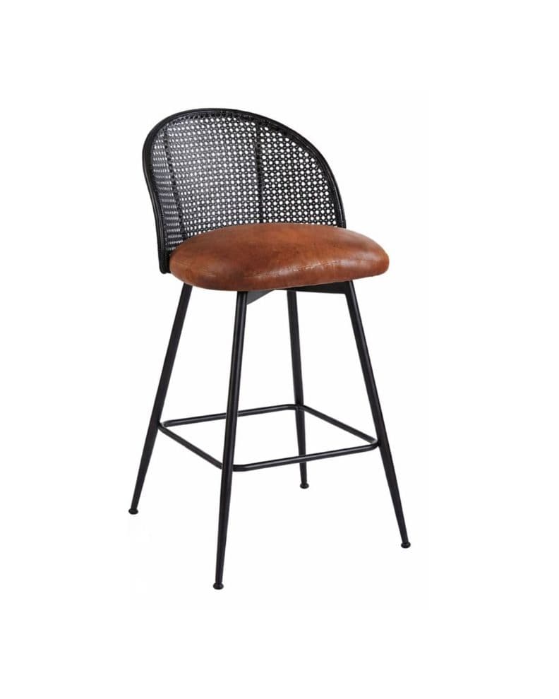 Silla de Bar Giratoria de Ratan Marsella Cafe Oscuro
