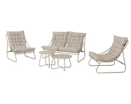 JUEGO DE TERRAZA ACOLCHADO BEIGE - 4 PUESTOS CON MESAS CENTRO