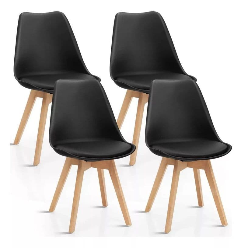 PACK 4 SILLAS DE COMEDOR TULIP ASIENTOS ACOLCHADOS Negro