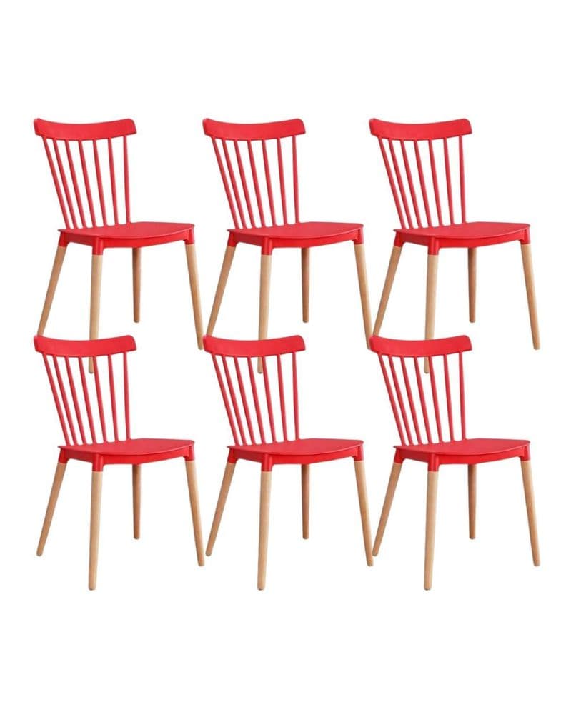 PACK 6 SILLAS WINDSOR DE POLIPROPILENO PARA COMEDOR CON PATAS DE MADERA Rojo