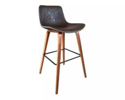 TABURETE PISO CON SILLA DE CUERO Y PATAS DE MADERA