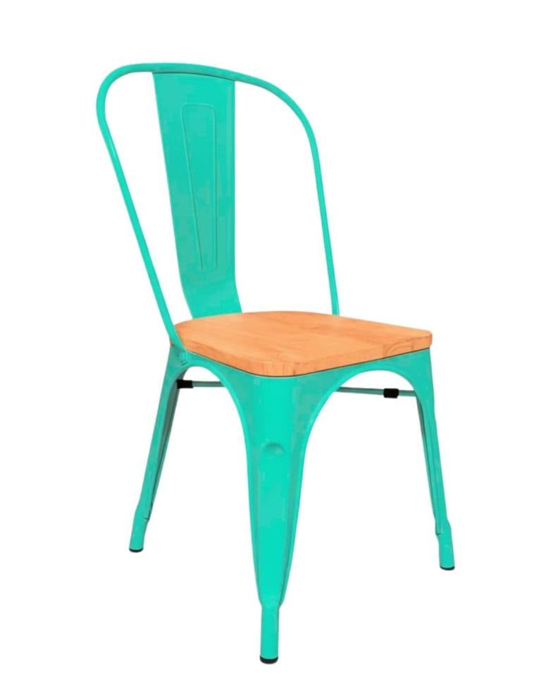 SILLA TOLIX CON ASIENTO DE MADERA ESTRUCTURA METALICA Verde Menta
