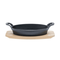 Sarten Hierro Ovalado Con Base Madera 20X10X3 Cm Cafe Claro