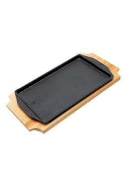 Plato Hierro Rectangular Con Base Madera 27.3X15X1.8 Cm Cafe Claro