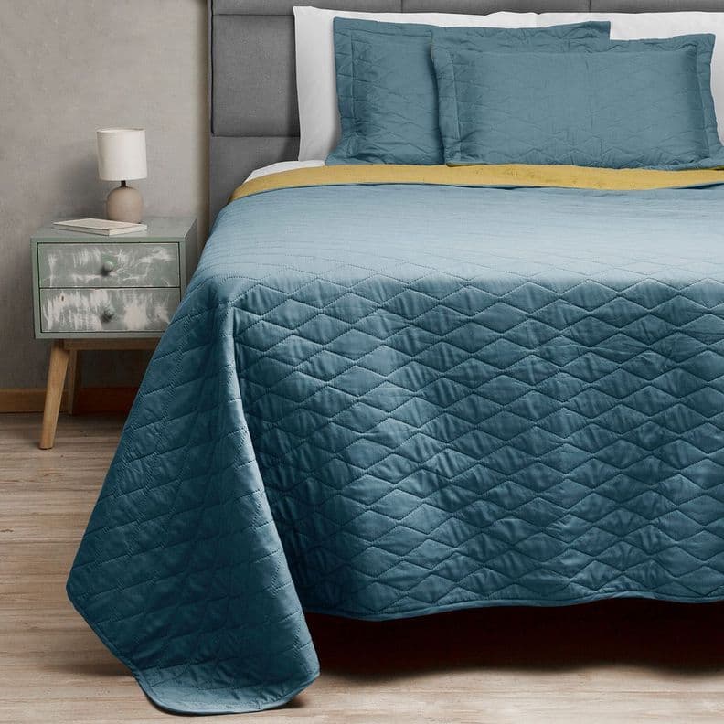 Quilt Bicolor Masel 2 plazas Petroleo-Amarillo 220x250