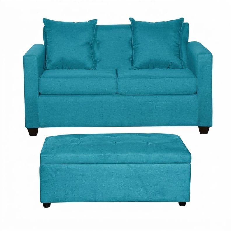 Set Sofa 2c Gramado Banqueta Baul Felpa Turquesa
