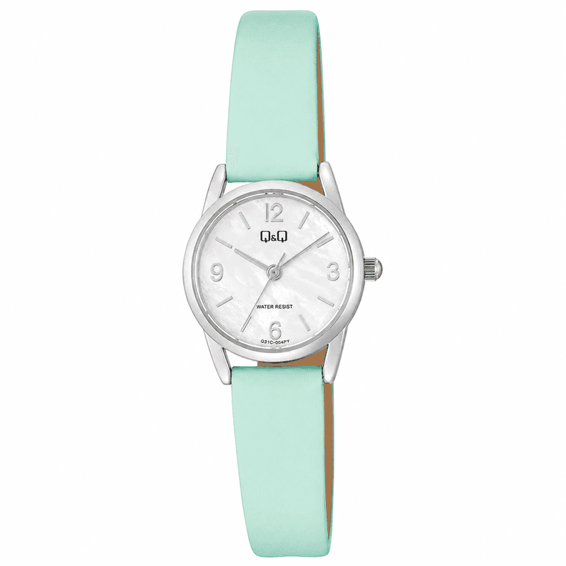 Reloj Q&Q para dama - Q31C-006PY - analogico verde y plateado