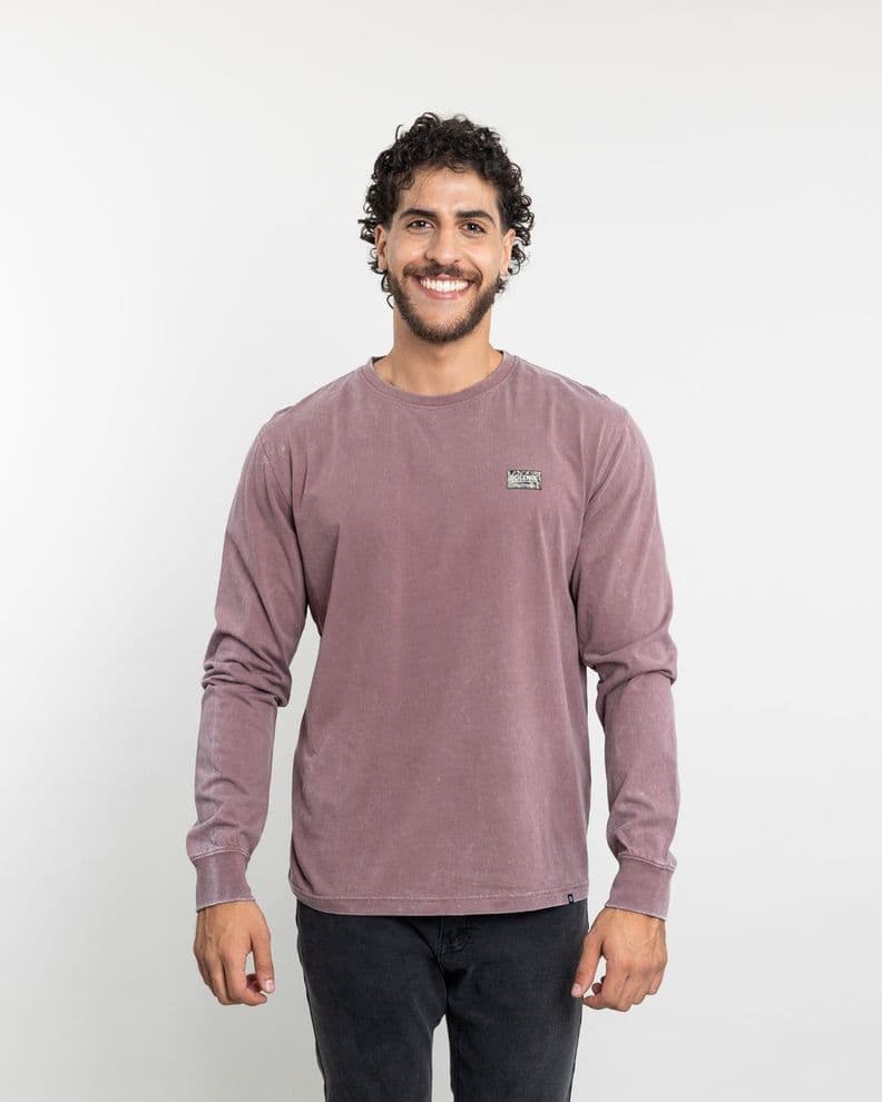 Polera manga larga hombre tela procesada Burdeo Polemic M