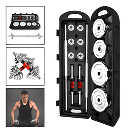 Set Mancuernas Barra Extendible 50 Kg Con Maleta Cromado