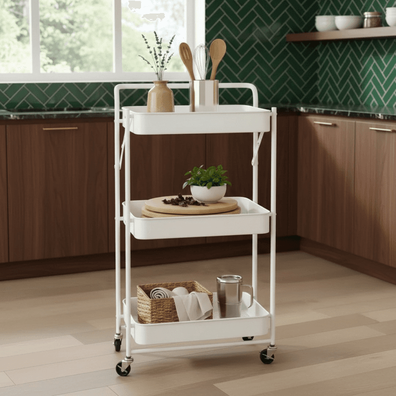 Carro Plegable Carrito Organizador Estante Con Rueda Multi Blanco