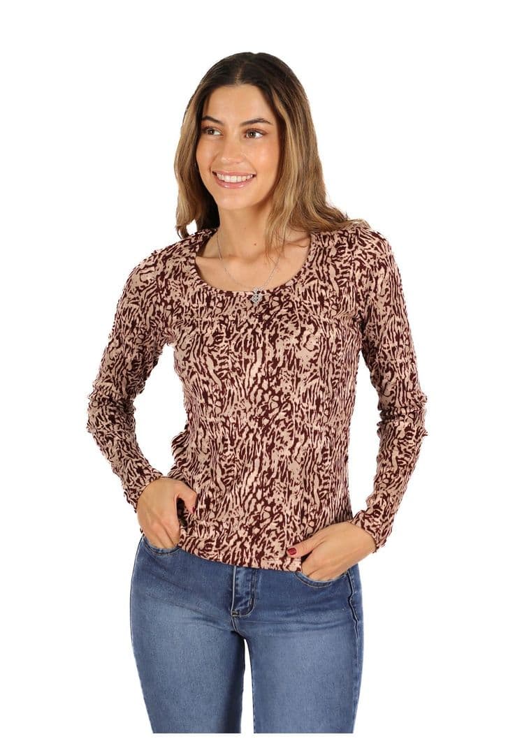 Polera Mila I Burdeo Print Divino Jeans L