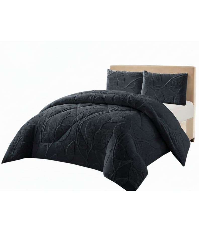 cobertores de inverno texturizado hojas con chiporro 2.P-TF. Negro