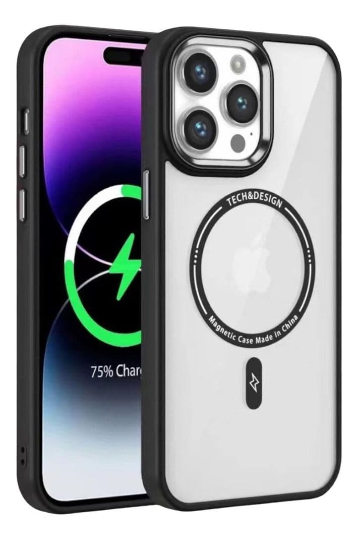 Carcasa Magnetic Tpu Para iPhone 15 + Lamina Vidrio Negro