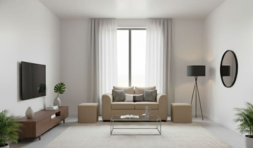 SOFA ESENCIA 2 CUERPOS 2 PUFF Beige +1.50